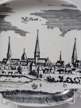 Altenkunstadt Декоративная квадратная тарелка с изображением города в черно-белом цвете, 11,5 см, Германия, 1970-80гг.