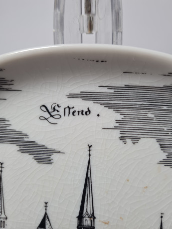 Altenkunstadt Декоративная квадратная тарелка с изображением города в черно-белом цвете, 11,5 см, Германия, 1970-80гг.