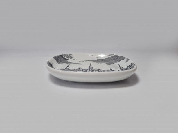 Altenkunstadt Декоративная квадратная тарелка с изображением города в черно-белом цвете, 11,5 см, Германия, 1970-80гг.