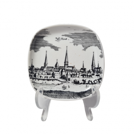 Altenkunstadt Декоративная квадратная тарелка с изображением города в черно-белом цвете, 11,5 см, Германия, 1970-80гг.