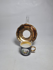 Кофейная пара винтажная Prama &quot;Вид на Эринер&quot;, черный / золото, фарфор, Германия, 1970-80гг.