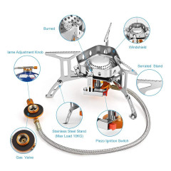 POCHUMIDUU Gaskocher 3500W Gaskocher mit Piezozundung Winddicht, Faltbar Gas Camping Gasbrenner fur Outdoor Picknick Trekking Wandern  POCHUMIDUU Газовая плита 3500 Вт Газовая плита с пьезоподжигом Ветрозащитная, складная газовая горелка для кемпинга для 