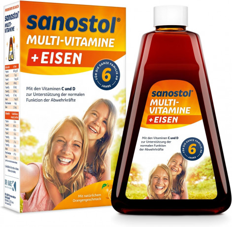 Sanostol Plus Eisen Saft age 6+, 460 ml х 2stk, Саностол Мультивитаминный сироп с витаминами А, В6, С, D и железом для детей от 6ти лет, апельсиновый вкус, 460 мл x 2шт