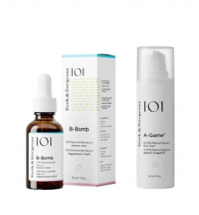 Geek &amp; Gorgeous SET B-Bomb Serum 30ml + A-Game 5 0,05% 30ml, Сыворотка для лица для женщин (Венгрия), B-Bomb ниацинамид 10% и A-Game 5 ретиналь 0,05% против несовершенств и морщин