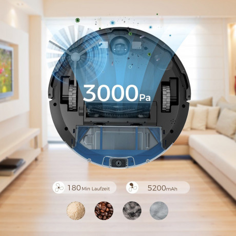 Tesvor Tesvor Akku-Bodenstaubsauger S5 mit Wischfunktion 3000Pa Staubsauger Roboter 180Min Lasernavigation, 25,00 W, Mit Staubbox Беспроводной пылесос Tesvor S5 с контейнером и функцией очистки, робот-пылесос, 3000 Па, лазерная навигация, 180 минут, 25,0