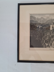 Фото постер винтажный в деревянной раме, черно-белая фотография замка Нойшнанштайн, 39,5 x 31,5 см, Германия, 1970-80гг.