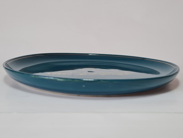 D.P.R.K Коллекционная Тарелка изумрудно-бирюзовая с позолотой, японский фарфор, 24 см, 1970г.