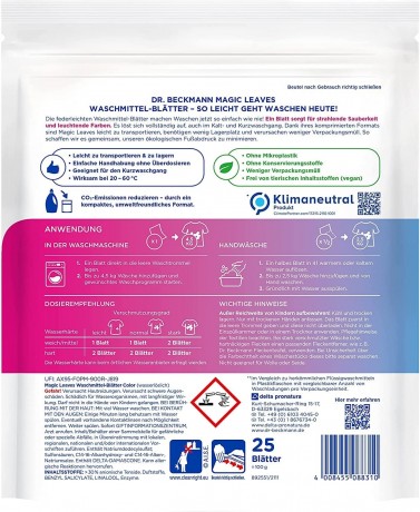 Dr. Beckmann MAGIC LEAVES Waschmittel-Blatter Color, Листы для стирки цветного белья со свежим цветочным ароматом, 25 шт