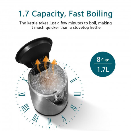 OKA OKA Wasserkocher Edelstahl-Wasserkocher 2200W fur schnelles Aufkochen, 2200,00 W, 1,7L Fassung,Sichtfenster,automatisch abschaltend,inkl.Kalkfilter Чайник OKA Чайник из нержавеющей стали 2200 Вт для быстрого закипания, 2200,00 Вт, объем 1,7 л, смотро