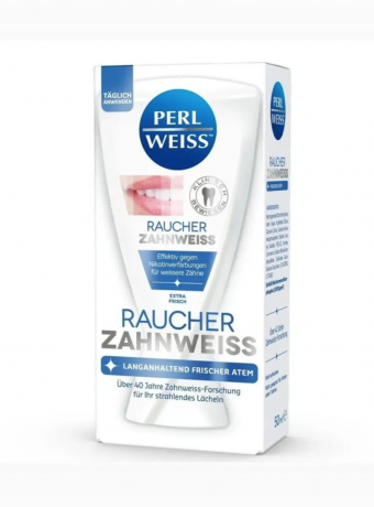 Perlweiss Zahnpasta Raucher-Zahnweiss 2stk Зубная паста Perlweiss Raucher отбеливающая паста для курящих, антибактериальная, антитабак, 1000ppmF,  2 шт х 50 мл 