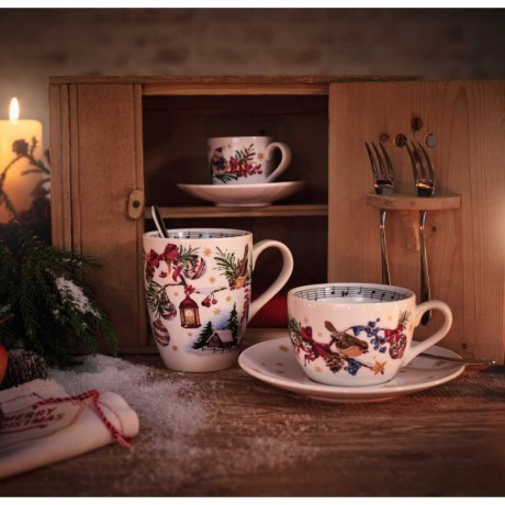 Hutschenreuther Hutschenreuther Sammelserie Weihnachtslied 2022 Set 2-tlg. Cappuccinotasse 0,22 L mit Untertasse 16 cm 'Leise rieselt der Schnee' Hutschenreuther Collection Series Christmas Carol 2022 Set 2 pcs. Чашка для капучино 0,22 л с блюдцем 16 см "