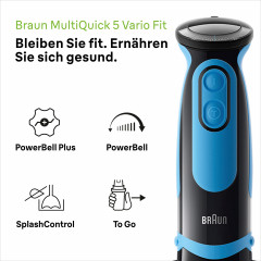 Braun Braun Stabmixer MQ 5252 BKBL MultiQuick 5 Vario, 1000 W, mit Smoothie2Go Funktion und EasyClick System, Schwarz/Blau  Погружной блендер Braun MQ 5252 BKBL MultiQuick 5 Vario, 1000 Вт, с функцией Smoothie2Go и системой EasyClick, черный/синий
