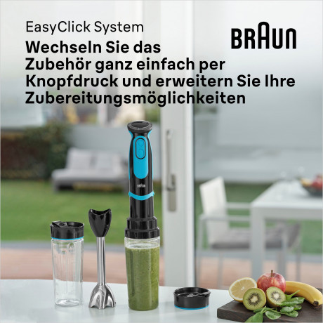 Braun Braun Stabmixer MQ 5252 BKBL MultiQuick 5 Vario, 1000 W, mit Smoothie2Go Funktion und EasyClick System, Schwarz/Blau  Погружной блендер Braun MQ 5252 BKBL MultiQuick 5 Vario, 1000 Вт, с функцией Smoothie2Go и системой EasyClick, черный/синий