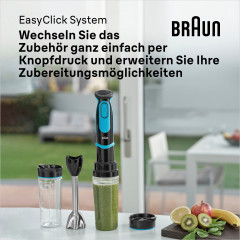 Braun Braun Stabmixer MQ 5252 BKBL MultiQuick 5 Vario, 1000 W, mit Smoothie2Go Funktion und EasyClick System, Schwarz/Blau  Погружной блендер Braun MQ 5252 BKBL MultiQuick 5 Vario, 1000 Вт, с функцией Smoothie2Go и системой EasyClick, черный/синий