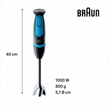 Braun Braun Stabmixer MQ 5252 BKBL MultiQuick 5 Vario, 1000 W, mit Smoothie2Go Funktion und EasyClick System, Schwarz/Blau  Погружной блендер Braun MQ 5252 BKBL MultiQuick 5 Vario, 1000 Вт, с функцией Smoothie2Go и системой EasyClick, черный/синий