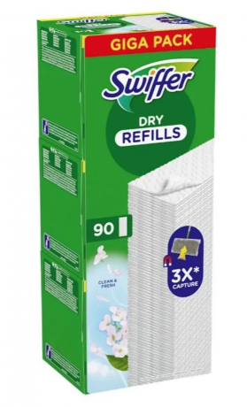 Swiffer dry refills aroma Clean and Fresh 90st x 2packs (180stk), Сменные салфетки для швабры для сухой уборки полов с ароматом чистоты и свежести  90шт  x 2 упаковки