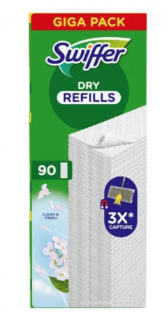 Swiffer dry refills aroma Clean and Fresh 90st x 2packs (180stk), Сменные салфетки для швабры для сухой уборки полов с ароматом чистоты и свежести  90шт  x 2 упаковки
