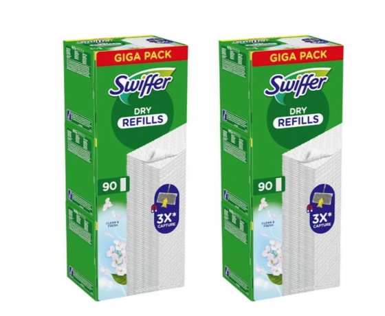 Swiffer dry refills aroma Clean and Fresh 90st x 2packs (180stk), Сменные салфетки для швабры для сухой уборки полов с ароматом чистоты и свежести  90шт  x 2 упаковки