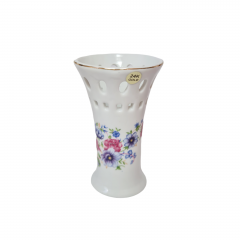 Lily Creek Белая фарфоровая ваза с резным краем и позолотой 24К &quot;Букет цветов&quot;, 10 x 6,5 см, Германия, 1960-70гг.