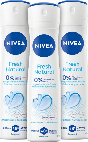 NIVEA Deospray Fresh Natural, 450 ml (3x150 ml), Нивеа Дезодорант спрей, морские экстракты, 0% алюминия, 48ч защита, набор, 450 мл