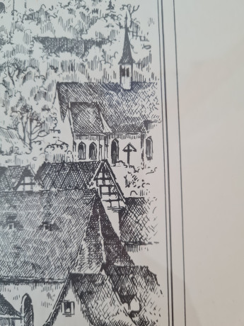 Картина винтажная в черно-белых тонах "г. Хиршхорн" O.W.Pfilze, 31 x 41 см, Германия, 1960-70гг.