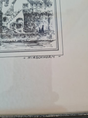 Картина винтажная в черно-белых тонах "г. Хиршхорн" O.W.Pfilze, 31 x 41 см, Германия, 1960-70гг.