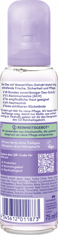 CD Deo Zerstaeuber Wasserlilie 75 ml, Дезодорант с помповым распылителем и водяной лилией, защита от запаха до 48 часов, 75 мл