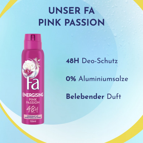 Fa Energising Pink Passion Deospray 150 ml, Дезодорант-спрей FA Pink Passion с ароматом розовых роз, 150 мл