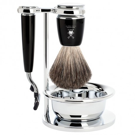 Muhle RYTMO  4-teiliges Rasierset Edelharz schwarz Gillette Mach3  Бритвенный набор RYTMO из 4 предметов из драгоценной смолы черного цвета Gillette Mach3