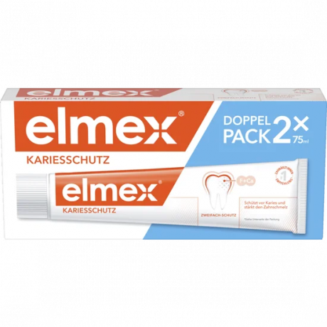 elmex Kariesschutz Zahnpasta Doppelpack, Зубная паста Kariesschutz для защиты от кариеса и реминерализации эмали, 2 × 75 мл