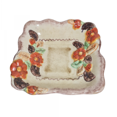 Тарелка винтажная Bohmen с объемным цветочным декором, керамика, 25 х 25 см, Германия, 1960-70гг.