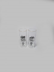 Dinkel Acker CD Два стеклянных стакана с черным рисунком и золотой каймой, 2шт х 14см x 5,5см, Германия, 1970-80гг.