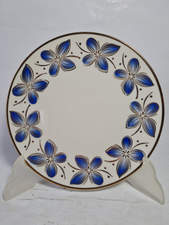 Чайное трио винтажное Winterling Marktlrethen Bavaria с сине-золотистыми цветами, фарфор, Германия, 1970-80гг.