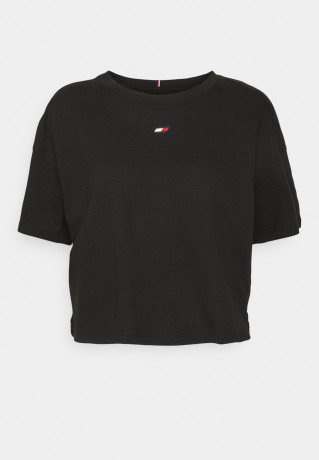 Tommy Hilfiger ESSENTIALS RELAXED CROPPED TEE Sports T-shirt black УКОРОЧЕННАЯ ФУТБОЛКА ESSENTIALS RELAXED Спортивная футболка черный