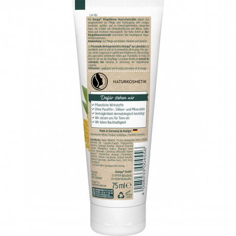 Kneipp Hautschutzsalbe Ringelblume, 75 ml, Kneipp защитная мазь с календулой для сухой и потрескавшейся кожи, 75 мл
