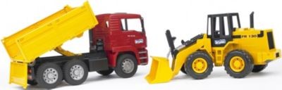 Bruder BRUDER 02752 MAN TGA Kipper und Gelenkradlader BRUDER 02752 MAN TGA самосвал и колесный погрузчик с шарнирно-сочлененной рамой