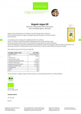 Krauterhaus Sanct Bernhardt Organic Argan Oil · cold pressed, 100 мл