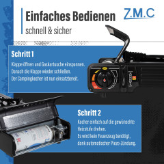 ZMC ZMC Gaskocher PREMIUM 2 flammig Campingkocher Gaskocher Grillplatte+4x Gaskartusche, (Grill Platte Tischgrill Doppel Gasbrenner Gasgrill Kochfeld mit Piezozundung Warmeleistung: 2,0KW), Butan Gas 227g Gaskocher Outdoor Camping Gas Kocher Herd Butangas
