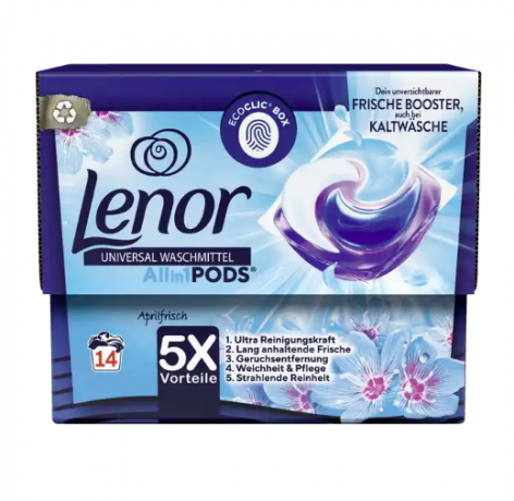 Lenor Vollwaschmittel Pods Aprilfrisch, 5 х 14 Wl, Капсулы для стирки Ленор 3 в 1 Апрельская свежесть, 5 упаковок х 14 шт (70 штук)