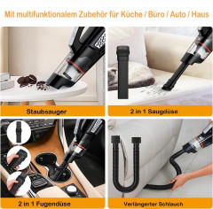 Mutoy Mutoy Akku-Handstaubsauger Akku-Handstaubsauger,10000Pa Handstaubsauger,Kabellos Autostaubsauger, mit wiederaufladbarer 2000mAh Batterie und Hepa-Filter, 3x2000mAh wiederaufladbare,Nass/Trocken,mit Waschbar HEPA-Filter  Беспроводной ручной пылесос M