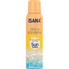 ISANA Deo- & Bodyspray Sunozon 150ml, Изана Дезодорант-спрей для тела, аромат солнцезащитного крема, летняя свежесть, 150 мл