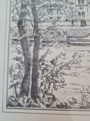 Картина винтажная в черно-белых тонах "г. Эбербах" O.W.Pfilze, 31 x 41 см, Германия, 1960-70гг.