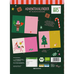 enerBiO Vollmilchschokolade Adventskalender 2026, 24 Bio-Schokoladenstuecke, 75 g, enerBiO Органический шоколадный адвент-календарь 2026 с молочным шоколадом, 24 кусочка, 75 г