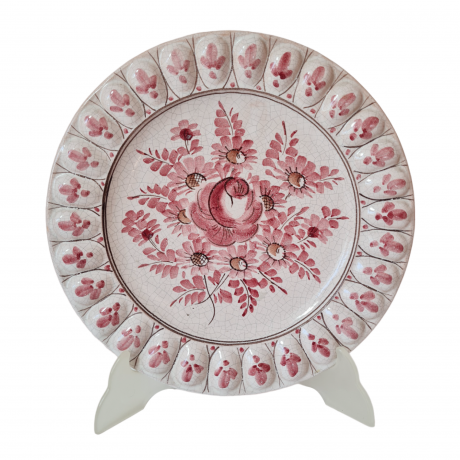 Тарелка декоративная винтажная Im Stil Karlsruhe с розовым цветочным декором, эффект кракелюра, керамика, 25 см, Германия, 1960-70гг.