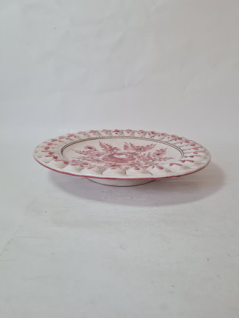 Тарелка декоративная винтажная Im Stil Karlsruhe с розовым цветочным декором, эффект кракелюра, керамика, 25 см, Германия, 1960-70гг.