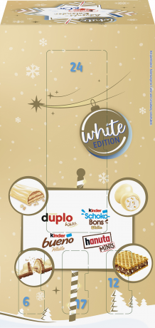 Ferrero Kinder & Co White Adventskalender 2026 263 g, Ferrero Kinder & Co White Настольный адвент-календарь 2026, 263 г, 24 сладости