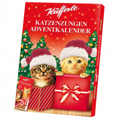 Küfferle Katzenzungen Adventskalender 2026, Адвент-календарь 2026 Küfferle Katzenzungen с молочным шоколадом, викториной и мемори, 100 г