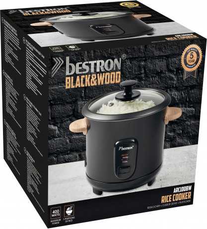 bestron bestron Reiskocher ARC100BW mit Bambusgriffen, 400 W, fur 4-6 Personen, inkl. Messbecher Reisloffel, 1L Fassungsvermogen Рисоварка Bestron ARC100BW с бамбуковыми ручками, 400 Вт, для 4-6 человек, включая мерный стакан и ложку для риса, емкость 1