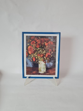 Van Gagh Репродукция картины «Ваза с красными маками» Ван Гог, в синей раме, постер 25см х 20см, Германия 1960-70гг.