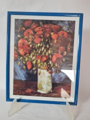 Van Gagh Репродукция картины «Ваза с красными маками» Ван Гог, в синей раме, постер 25см х 20см, Германия 1960-70гг.